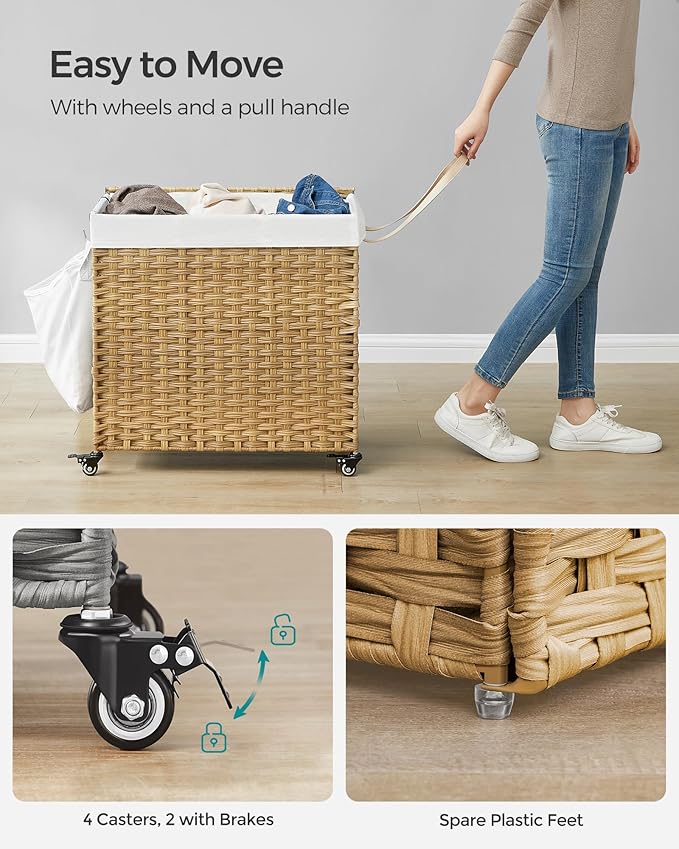 SONGMICS Laundry Hamper with Lid, 37 Gallons, Rolling Laundry Basket with Wheels - Image 4