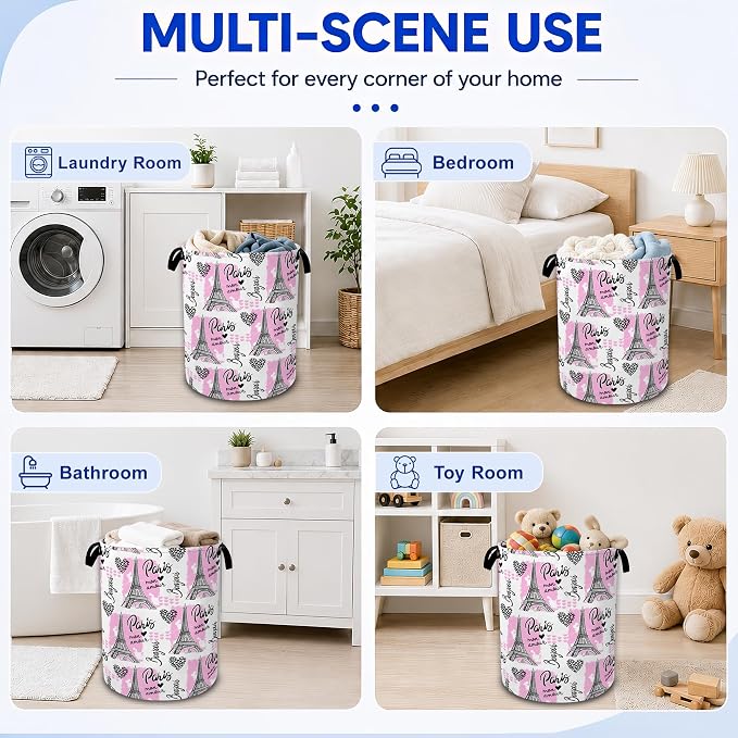 Paris Eiffel Tower Laundry Basket, Waterproof Collapsible Storage Bin - Image 7