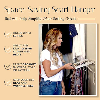 TieMaster Tie Rack and Scarf Organizer, Battery-Free Design, Holds 60 Ties and - Image 4