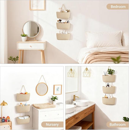 Dahey Over The Door Hanging Basket Storage 3-Tier Woven Wall Basket, Jute | - Image 7