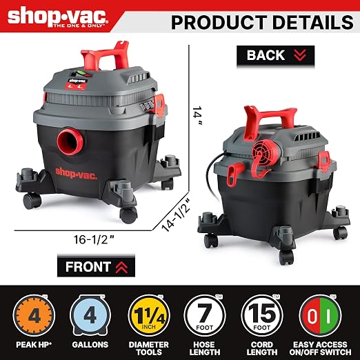 Shop-Vac 5430096 Wet/Dry Vacuum, 4 Gallon, 4 Peak HP, 1.25 Inch Diameter x 7 - Image 2