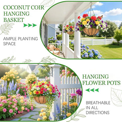 Hanging Planters for Outdoor Plants 4 Pack 14 inch Metal Hanging Flower Basket - Image 5