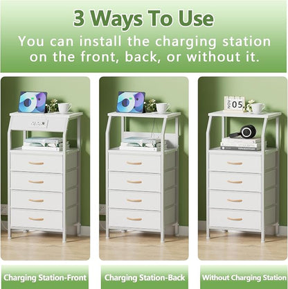 Furnulem White Nightstand with Charging Station, 4 Drawers Bedside Table | 33.3 - Image 6