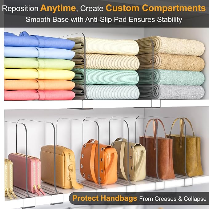 OKPOW Shelf Dividers for Closet Organization: 8" Tall X 12" Deep, Acrylic Clear - Image 2