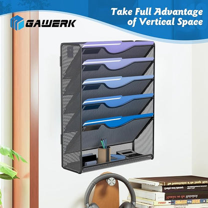 6 Tier Hanging File Organizer, Mesh Wall File Holder Paper Folder Rack - Image 5