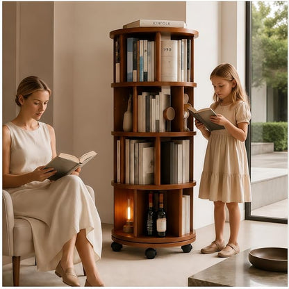 Solid Wood Rotating Round Bookshelf Towers by Unknown