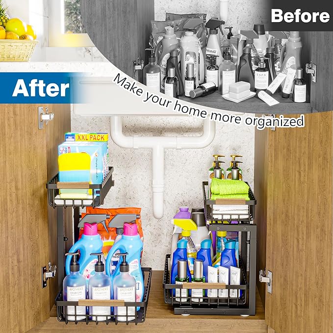 Under Sink Organizers, 2 Tier Pull Out Under Cabinet Organizer，Height - Image 5