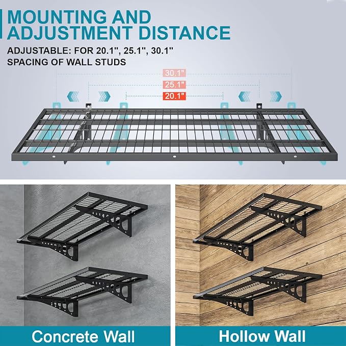 4-Pack 1.5×3.8ft Garage Wall Shelving, 18×45.6 inches Heavy Duty Wall Mounted - Image 3