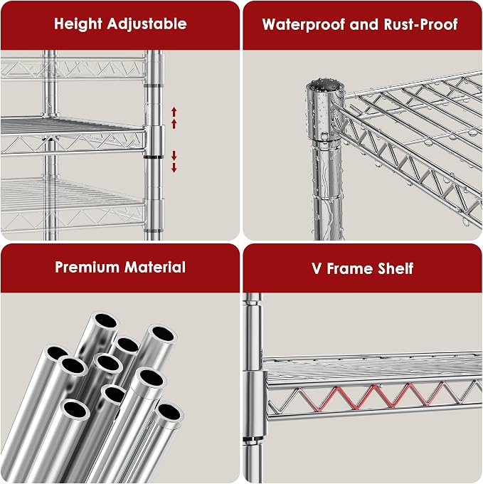 Heavy Duty 3-Shelf Shelving Unit, 24.02" W x 13.78" D x 21.97" H Chrome Steel - Image 6
