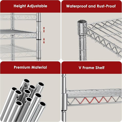 Heavy Duty 3-Shelf Shelving Unit, 24.02" W x 13.78" D x 21.97" H Chrome Steel - Image 6