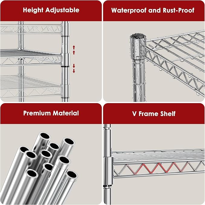 Heavy Duty 3-Shelf Shelving Unit, 24.02" W x 13.78" D x 21.97" H Chrome Steel - Image 6