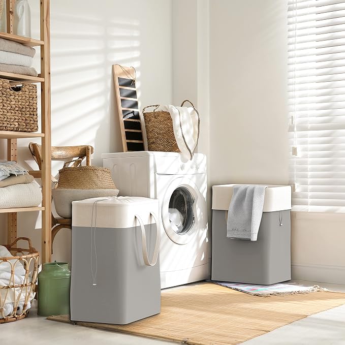 Simple Houseware 75L Collapsible Laundry Hamper, Rectangle Cotton Basket - Image 6