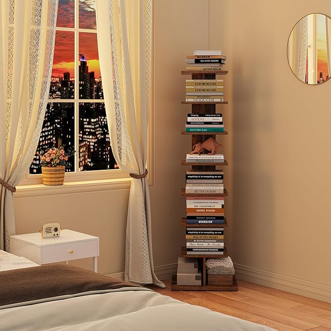 TUTOTAK Book Shelf, Narrow Spine Bookshelf, 8-Tier Bookcase - Image 4