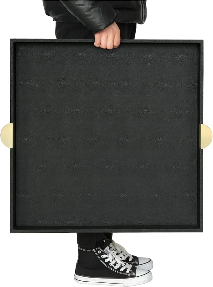 HofferRuffer Extra Large Square Serving Tray, Elegant Faux Leather Ottoman Tray - Image 5