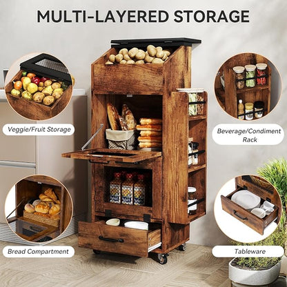 Verano Garden 16.0" Potato and Onion Storage Bin on Wheels, Bread Box | Fruit - Image 3