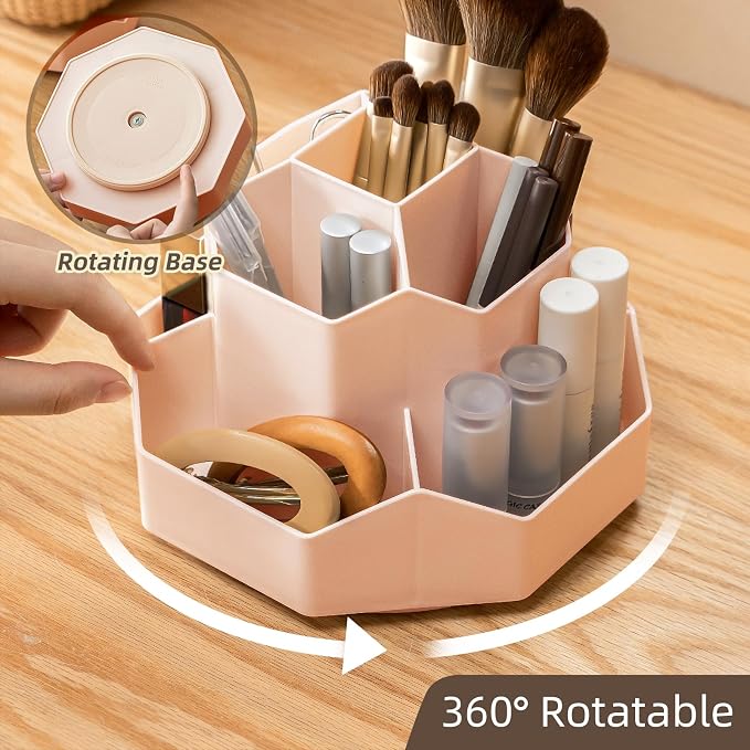 360° Rotating Pink Makeup Brush Holder Organizer - Image 5