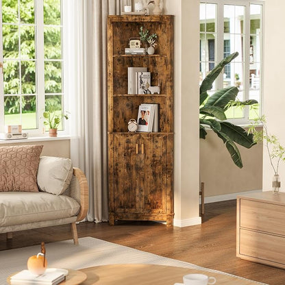 69" Tall Corner Shelf with Doors, 7-Tier Corner Storage Cabinet with Doors - Image 7
