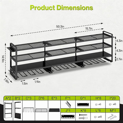 49" Heavy Duty Wall Mount Power Tool Organizer, 4-Tier Storage Rack - Image 2