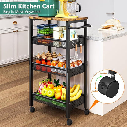 Utility Slim Storage Cart with Wheels, 4-Tier Narrow Rolling Organizer Shelf - Image 7