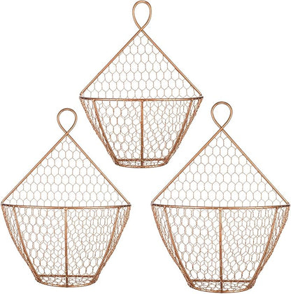 MyGift Set of 3, Farmhouse Copper Metal Wire Mesh Wall Hanging Baskets - Image 5