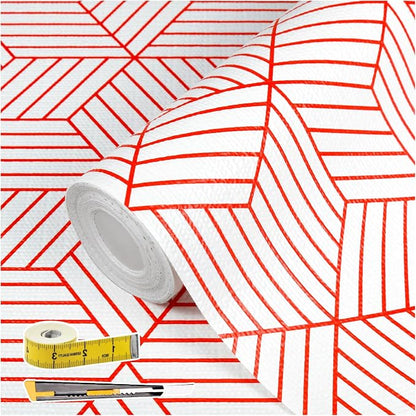 Red Geometric Pattern Shelf Liner, Non-Adhesive Non-Slip Thickened Drawer Liner by Kimhan