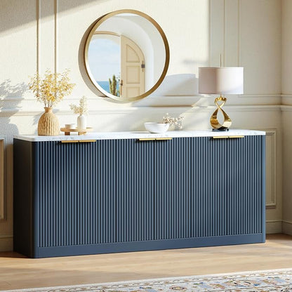 Evermagin 67" Fluted Blue Buffet Cabinet Sideboard by Evermagin