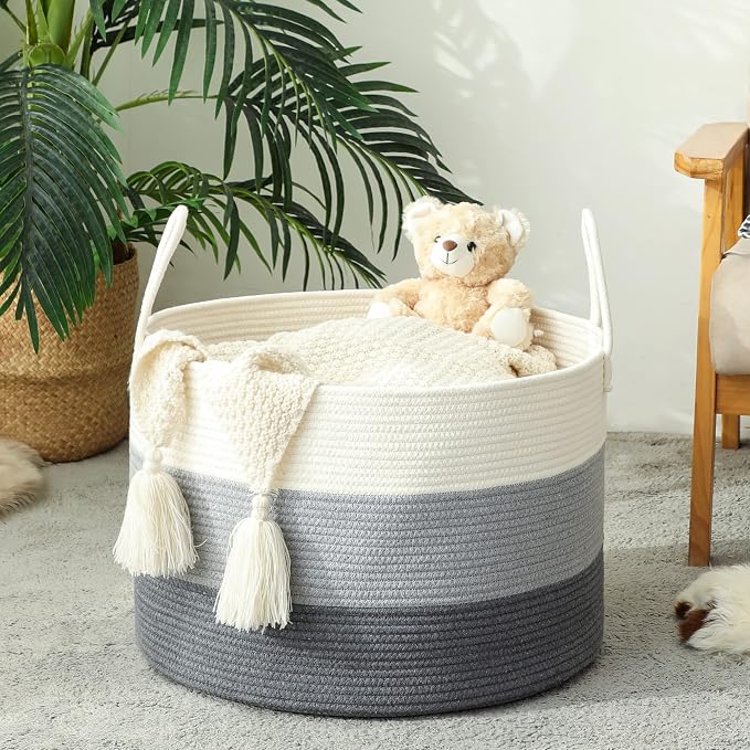 KAKAMAY Large Blanket Basket, Woven Baskets - Image 3