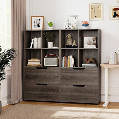 GOFLAME 4-Tier Bookcase with 2 Drawers, 51” Tall Bookshelf with 4-Cube Open - Image 2