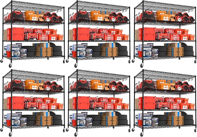 PrimeZone 6 Packs 55.5" W x 24" D x 80" H Heavy Duty Wire Storage Shelves by PrimeZone
