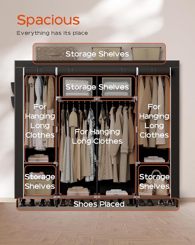 Portable Closet, 66.9 Inch Large Capacity Wardrobe Closet - Image 5