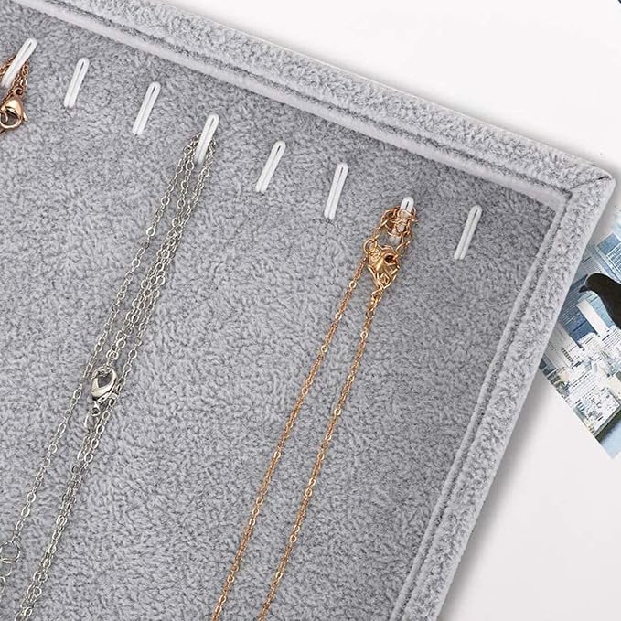 Gray Velvet Stackable 20 Hooks Necklace Jewelry Tray Showcase Display Organizer - Image 4