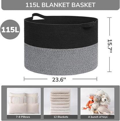 INDRESSME 115L Extra Large Cotton Rope Blanket Basket, Woven Basket - Image 2