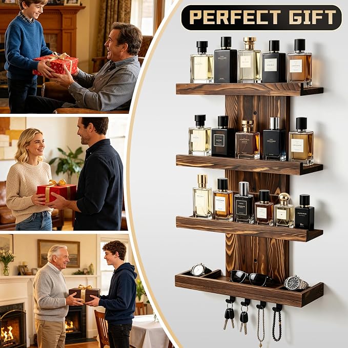 Cologne Organizer for Men, Wall-Mounted Perfume Storage Display Shelf | Wooden - Image 7