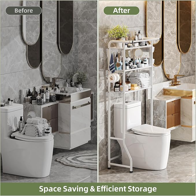 Simple Trending 3 Tier Over The Toilet Storage Rack, Metal Bathroom Shelf - Image 5