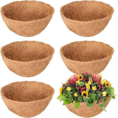6 Pack 8 Inch Hanging Basket Coco Liners Replacement, 100% Natural Round by Legigo