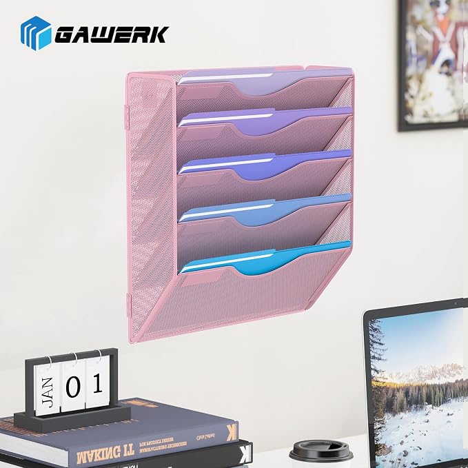 5 Tier Hanging Wall File Organizer, Mesh Mail Paper Orgnization Hanging File - Image 6