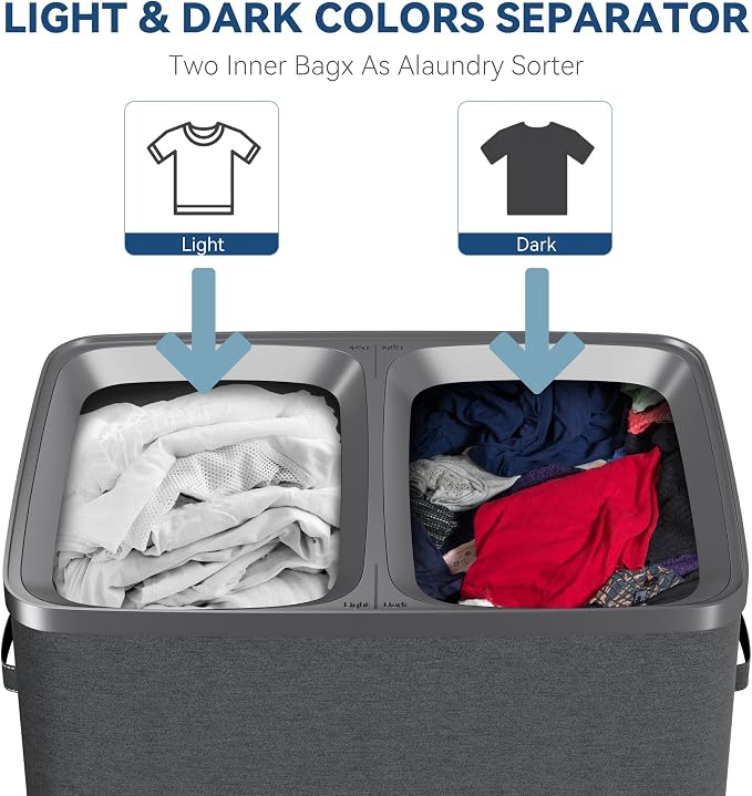 Dual Section 90 liter/23.8 gallon Laundry Hamper Separation Basket - Image 3