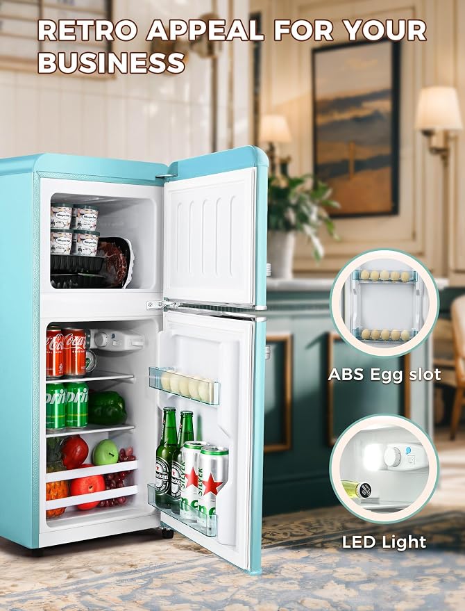 3.2 Cu.Ft Refrigerator, Retro Double Door Fridge - Image 5