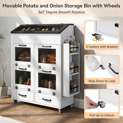 Verano Garden 31.5" Large Potato and Onion Storage Bin on Wheels, Bread Box | - Image 5