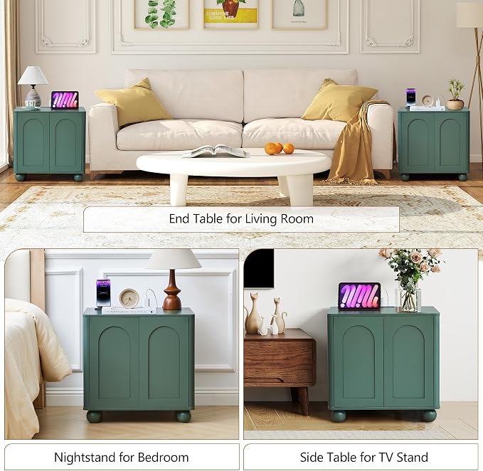 Bed Side Table Set of 2 with Charging Station, Mid Century Modern Nightstand - Image 7