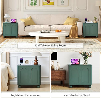 Bed Side Table Set of 2 with Charging Station, Mid Century Modern Nightstand - Image 7