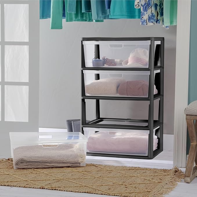 Wide 4 Drawer Tower Plastic Storage Organizer - Image 4