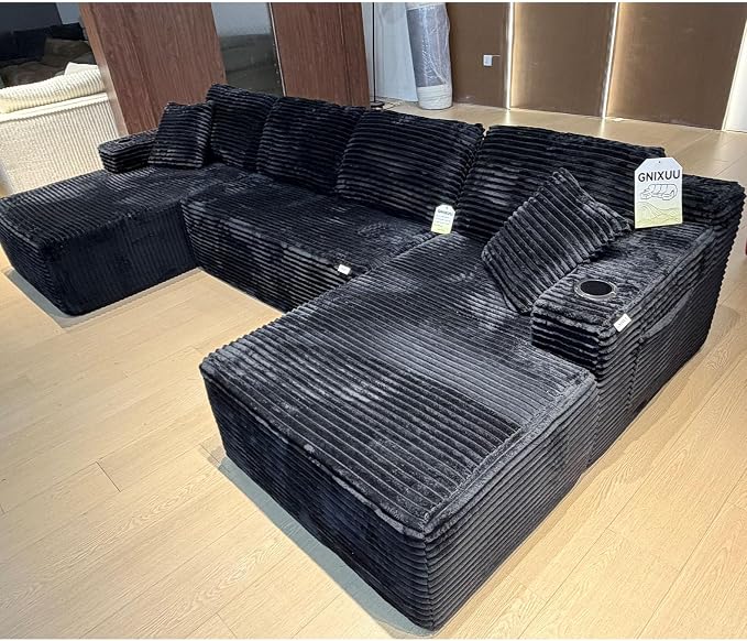 GNIXUU 133.5" U Shaped Black Boneless Sectional Couch - Image 6