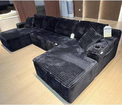 GNIXUU 133.5" U Shaped Black Boneless Sectional Couch - Image 6