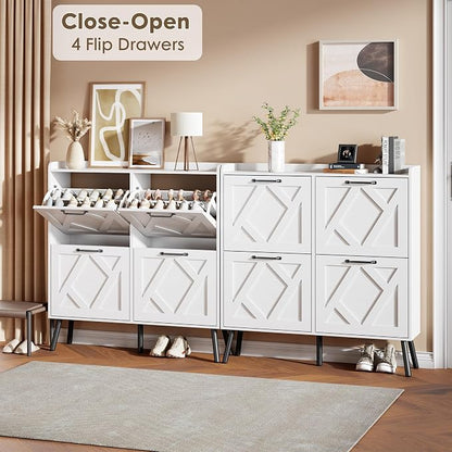 Nicetree Shoe Cabinet with 4 Flip Drawers, Freestanding Shoe Organizer Cabinet - Image 3