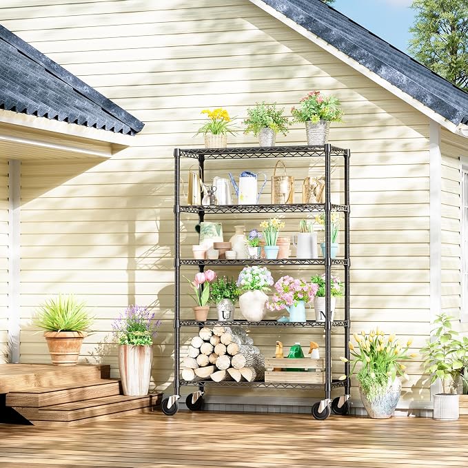 Wire Shelving with Wheels for Garage, 48” Heavy Duty Utility Storage Shelf | - Image 2