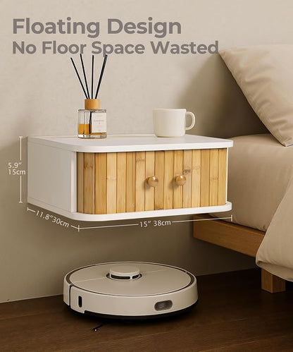 SUMGAR Floating Nightstand White Bedside Table Wall Mounted - Image 3