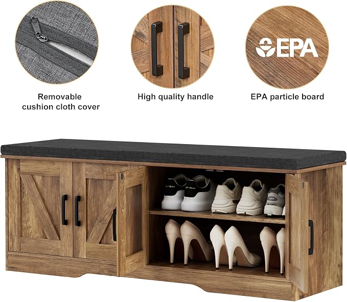 HOMSHO Farmhouse Shoe Storage Bench - Image 7