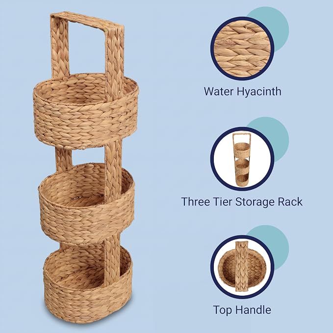 happimess Riverbend 3-Tier Water Hyacinth Storage Tower 35.5", Natural | - Image 6