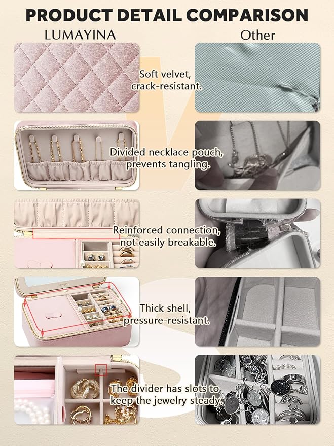 Velvet Travel Jewelry Box with Large Mirror, Double-Layer Jewelry Organizer Case - Image 6